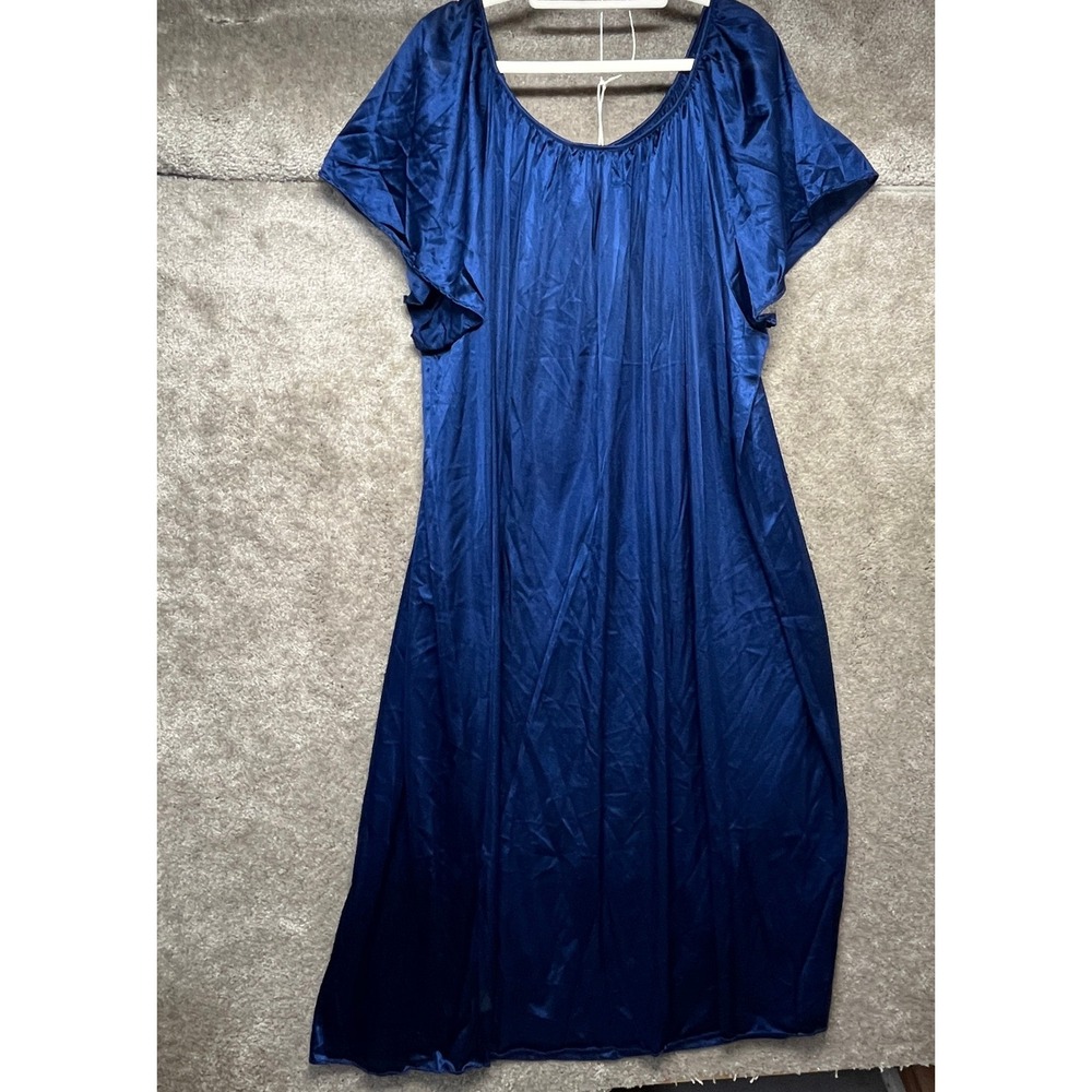 VTG Comfort Choice Royal Blue Nylon Tricot Maxi Nightgown Size 3X Short Sleeve